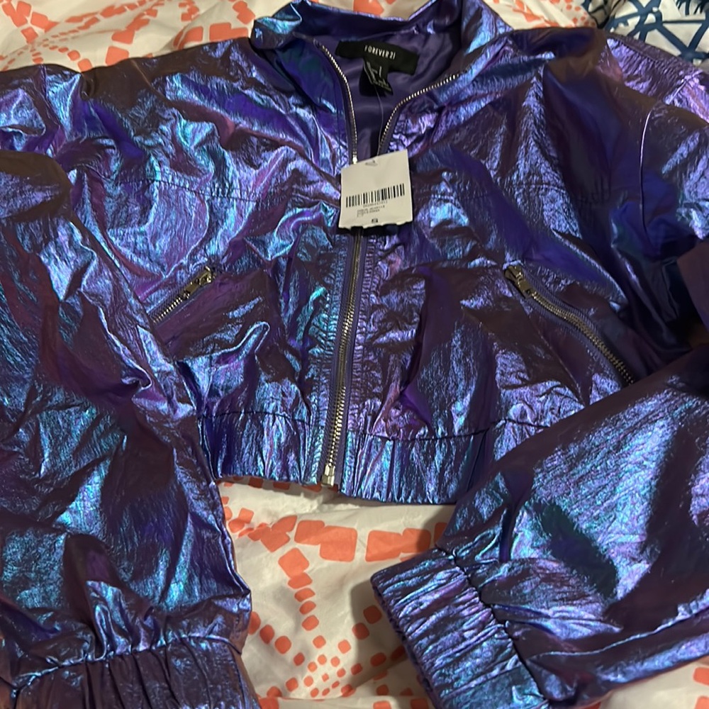 Purple green casual jacket light size small brand new long sleeve